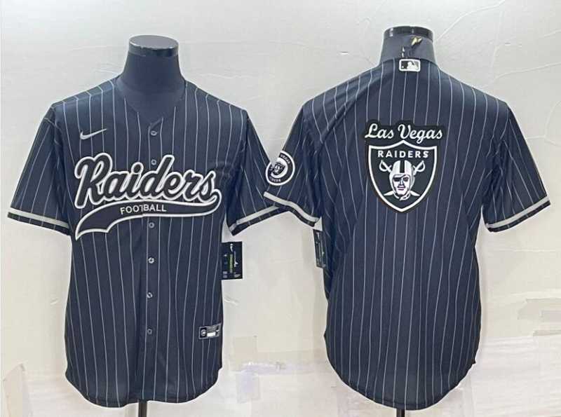 Men's Las Vegas Raiders Black Pinstripe Team Big Logo With Patch Cool Base Stitched Baseball Jersey,We sell and wholesale Men's Las Vegas Raiders Black Pinstripe Team Big Logo With Patch Cool Base Stitched Baseball Jersey on line form chian!